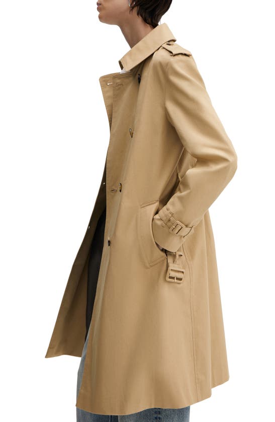 Mango Classic Double Breasted Water Repellent Cotton Trench Coat In Beige