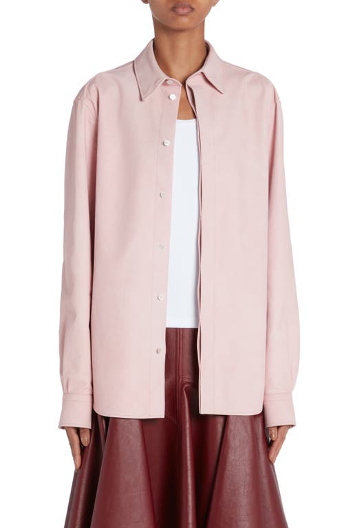 Piqué Print Nubuck Leather Button-Up Shirt in Pale Pink