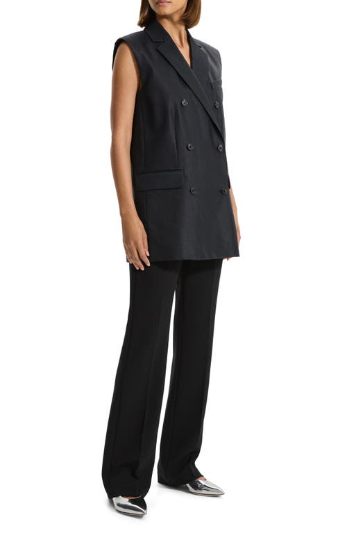 Theory Double Breasted Linen Blend Blazer In Black