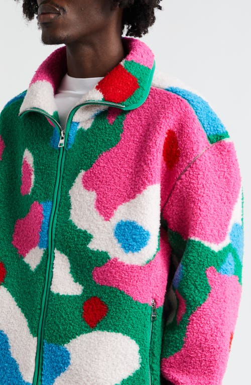 Shop Jw Anderson Multicolor Graphic Fleece Jacket In Pink/multi