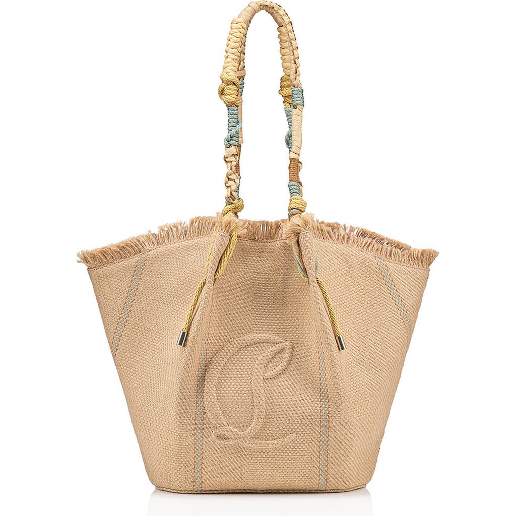 Shop Christian Louboutin By My Side Jute Shopper In 6040 Natural Mineral/multi