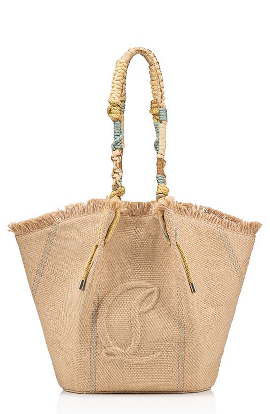 Shop Christian Louboutin By My Side Jute Shopper In 6040 Natural Mineral/ Multi