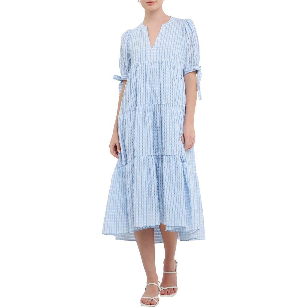 ENGLISH FACTORY ENGLISH FACTORY GINGHAM TIERED MIDI DRESS