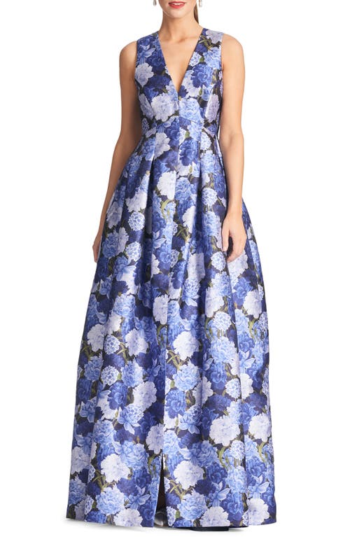 Sachin & Babi Brooke Pleated Floral-print Gown In Rosa Azurro