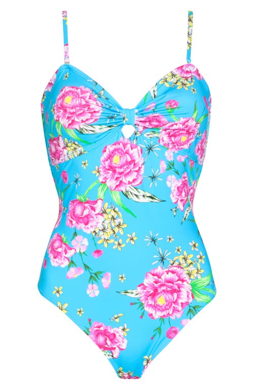 Shop Betsey Johnson Bow Keyhole One-piece Swimsuit In Sky Peony