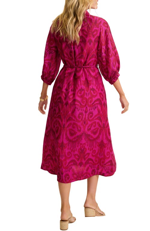 Shop Tommy Bahama Seaside Ikat Long Sleeve Midi Shirtdress In Pink Papaya