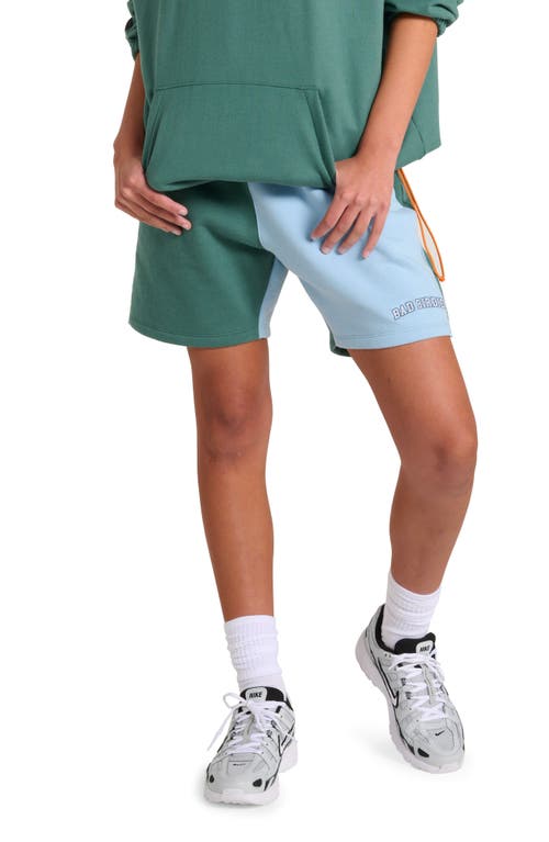 Shop Bad Birdie Intramural Colorblock Fleece Sweat Shorts In Angel Falls/mallard Green