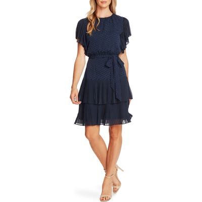 Cece Clip Dot Ruffle Sleeve Fit & Flare Dress
