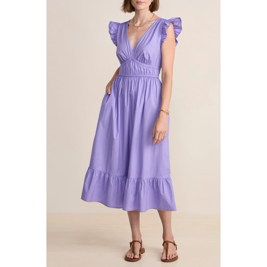 Vineyard Vines Ruffle Hem Cotton Stretch Poplin Dress In Freesia