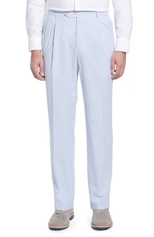 Berle Pleated Seersucker Cotton Dress Pants in Light Blue at Nordstrom, Size 33