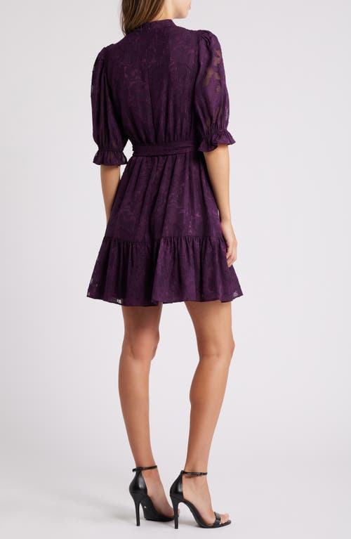 Eliza J Metallic Puff Sleeve Chiffon Cocktail Dress In Plum