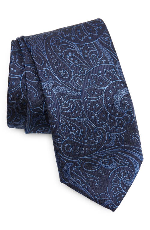 Canali Paisley Embroidered Silk Tie in Blue