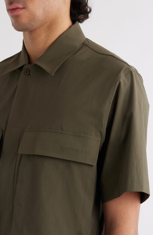 Shop Givenchy Oversize Two-pocket Short Sleeve Button-up Shirt In Khaki