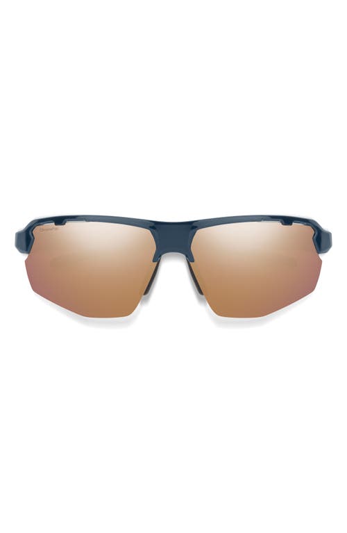 Resolve Photochromic 70mm ChromaPop Oversize Shield Sunglasses in French Navy /Rose Gold Mirror
