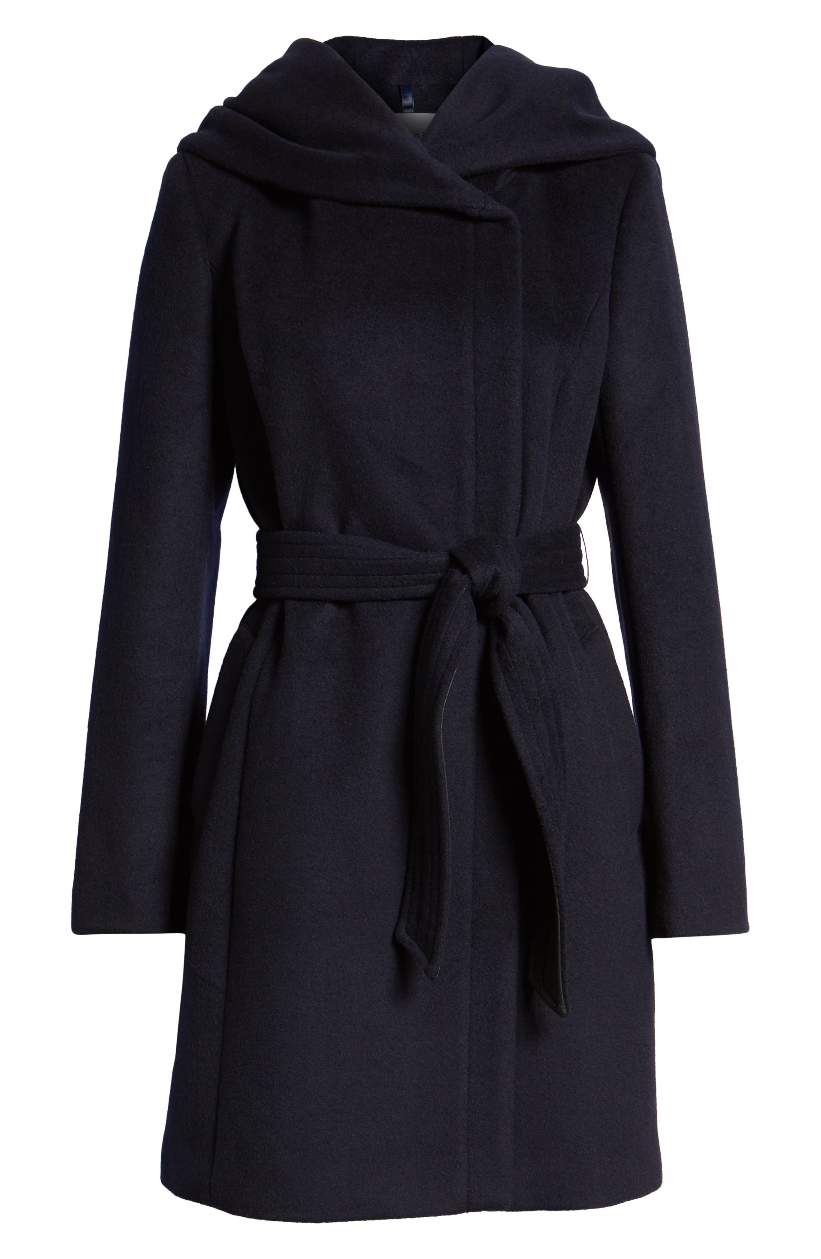 COLE HAAN SIGNATURE Hoodied Tie Waist Wool Blend Coat Nordstrom Rack