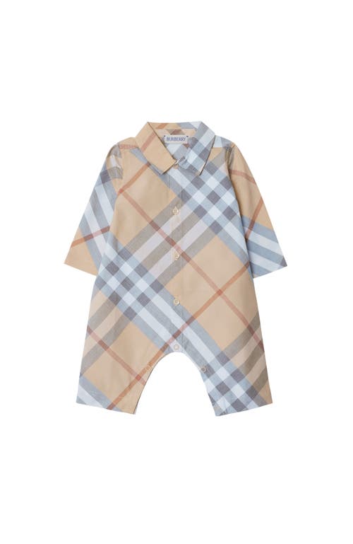 Burberry Check Cotton Jumpsuit In Pale Stone