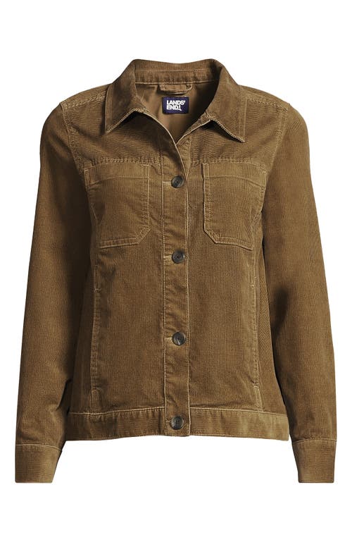 Shop Lands' End Corduroy Cropped Button Front Jacket In Dark Toffee