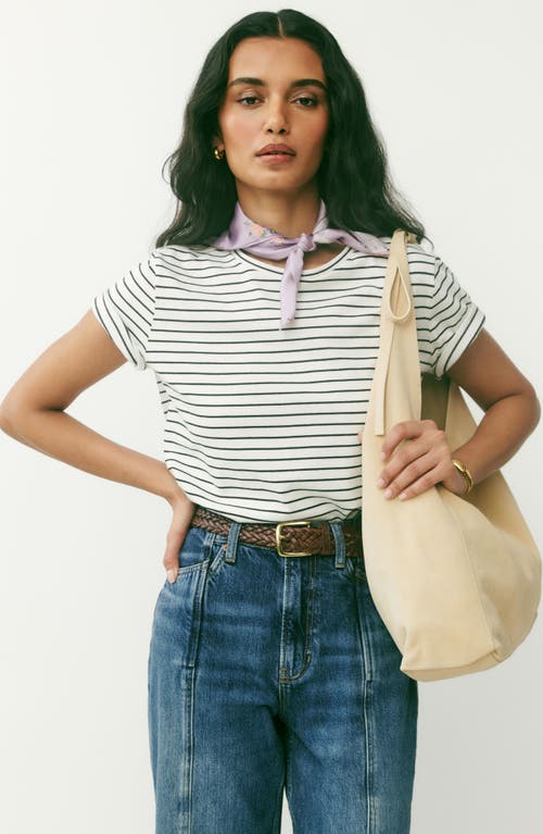 Shop Reformation Stripe Organic Cotton T-shirt In Black And White Stripe