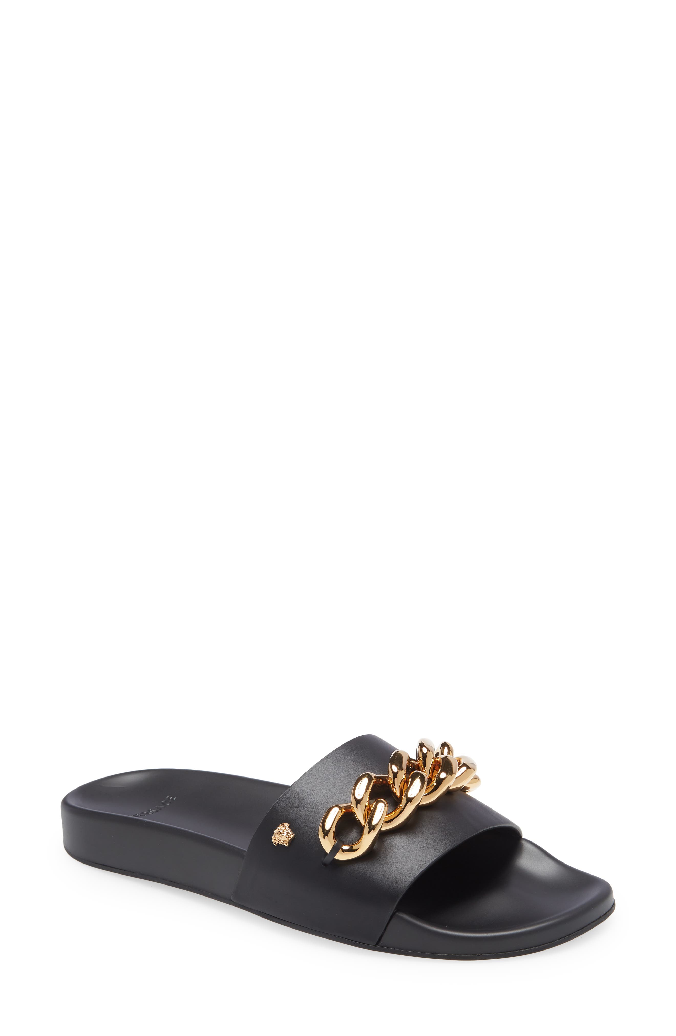 Versace Medusa Chain Slide Sandal in Black-Versace Gold at Nordstrom, Size 5Us