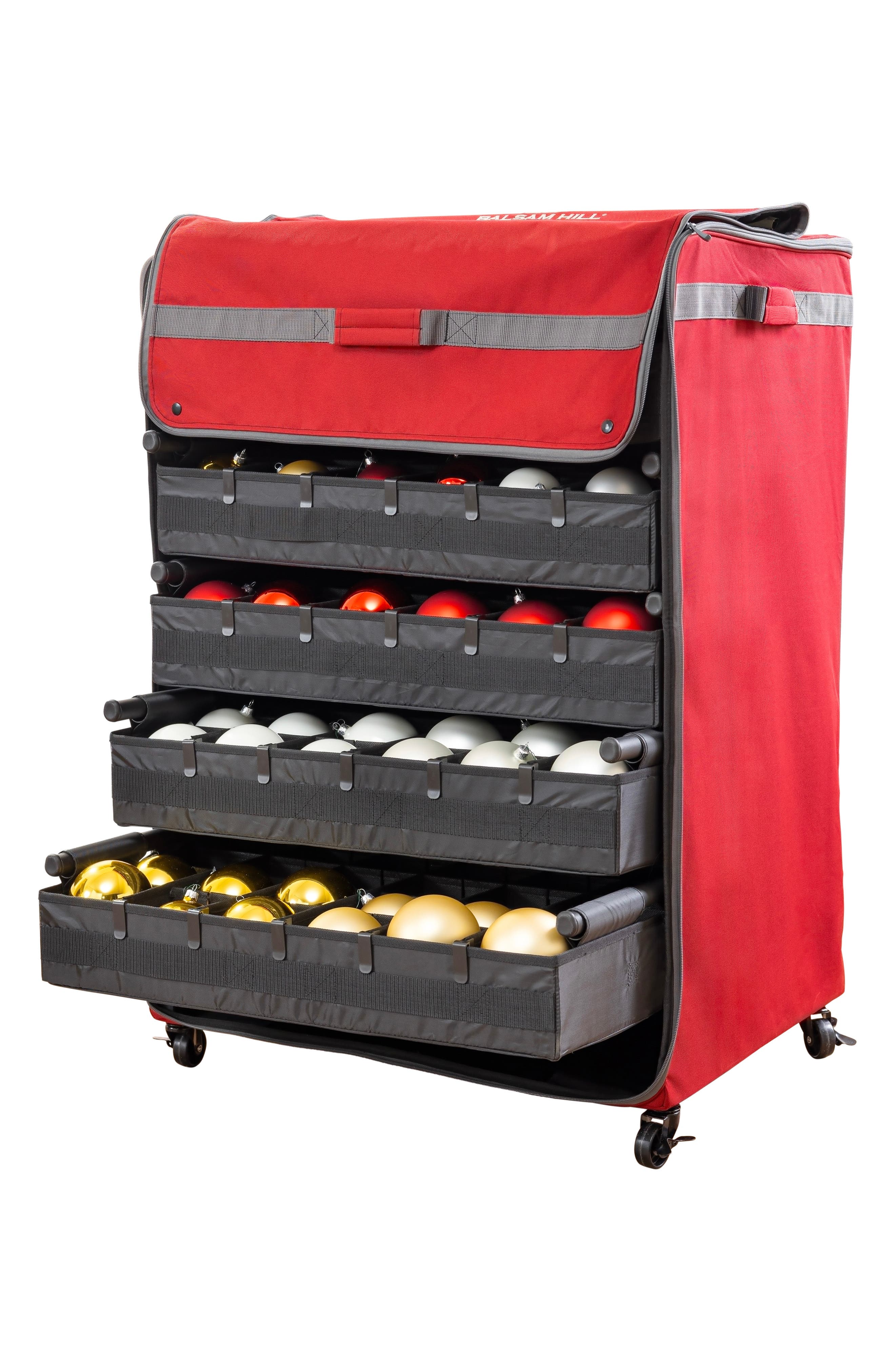 Balsam Hill 150-Piece Deluxe Rolling Ornament Chest in Red 
