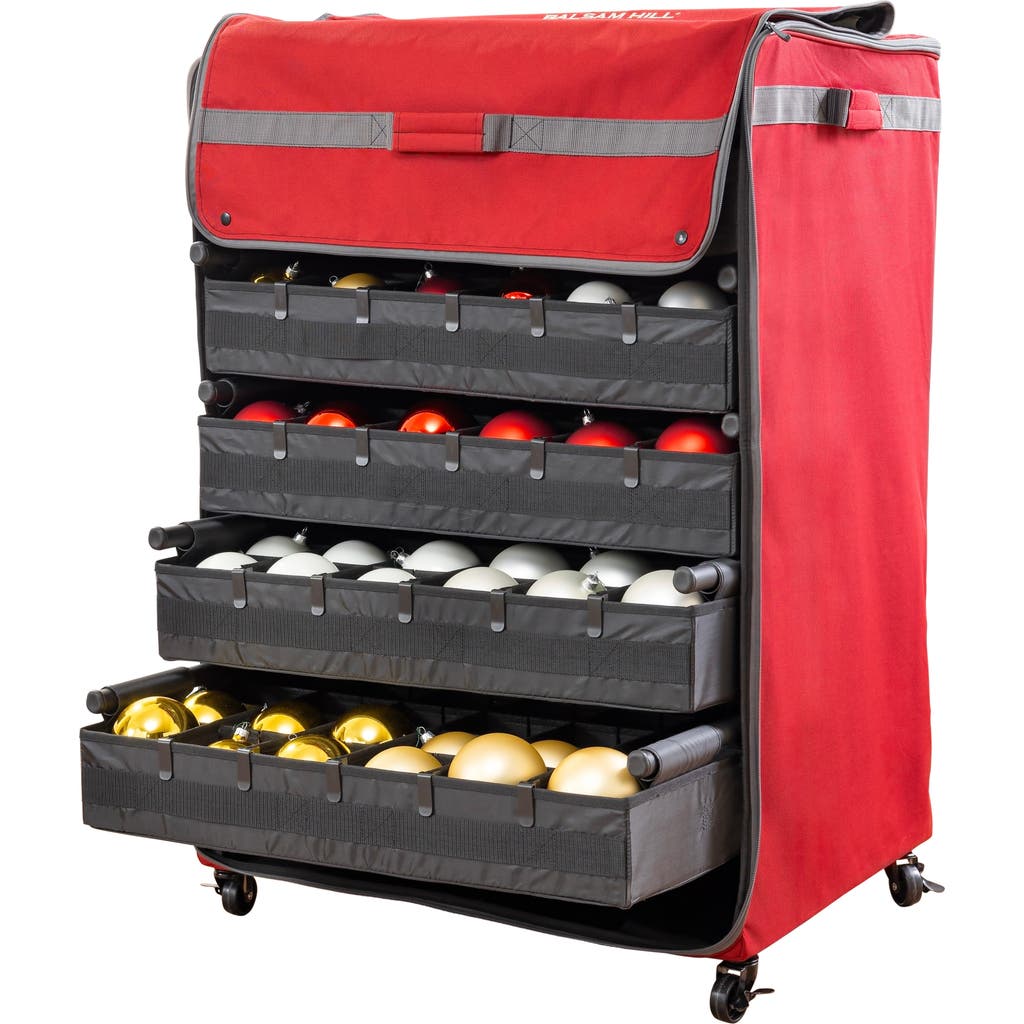 Balsam Hill 150-Piece Deluxe Rolling Ornament Chest in Red