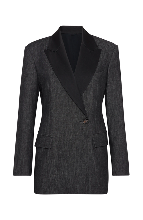 Shop Brunello Cucinelli Cotton Denim-effect Twill Blazer With Monili In Dark Denim