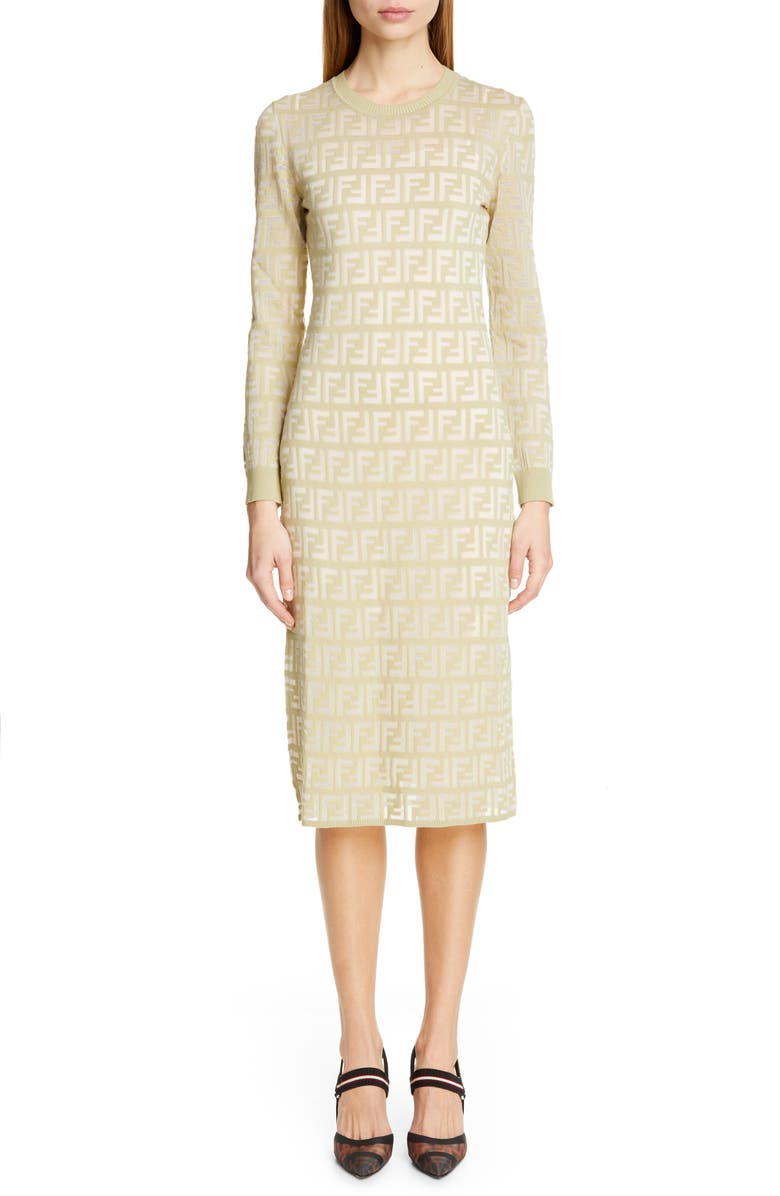 Fendi Long Sleeve Logo Jacquard Sweater Dress | Nordstrom