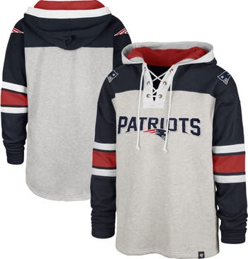 47 Men's '47 New England Patriots Heather Gray Gridiron Lace-Up Pullover  Hoodie