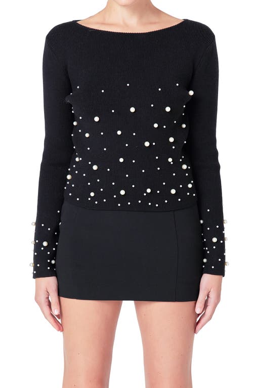 Endless Rose Imitation Pearl Embellished Sweater In Black
