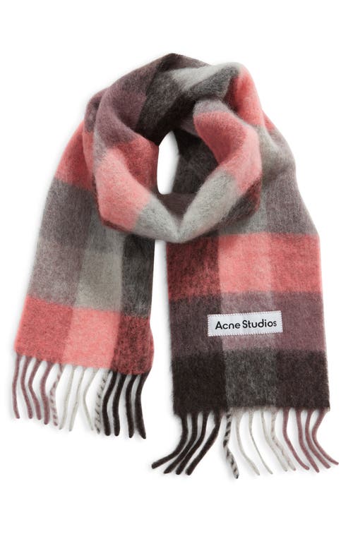 Shop Acne Studios Vally Plaid Alpaca, Wool & Mohair Blend Scarf In Mauve/bright Pink/anthracite