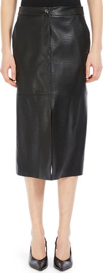 Ethel Croc Embossed Faux Leather Pencil Skirt