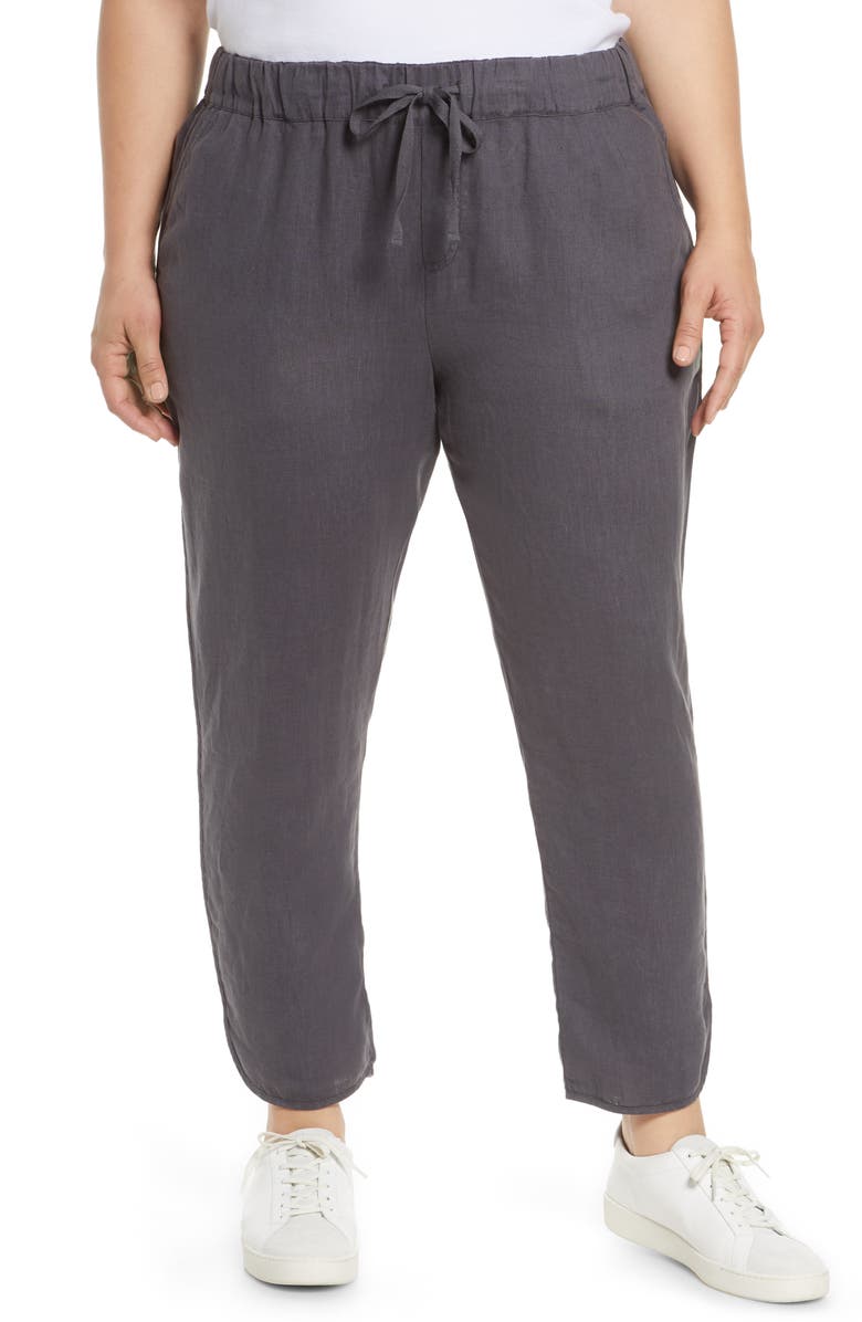CASLON<SUP>®</SUP> Track Style Linen Pants, Main, color, GREY EBONY
