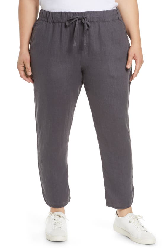 Caslon Linen Blend Crop Pants In Grey Ebony