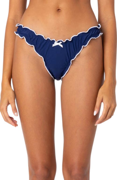 Shop Edikted Golden Ruffle Edge Bikini Bottoms In Navy