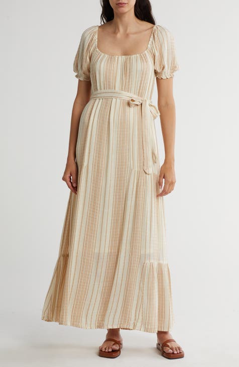 Stripe Puff Sleeve Maxi Dress