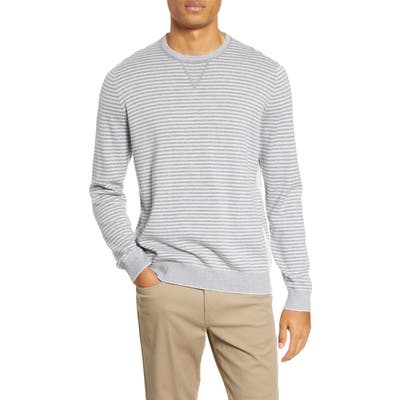 Vince Stripe Crewneck Wool Blend Sweater, Grey