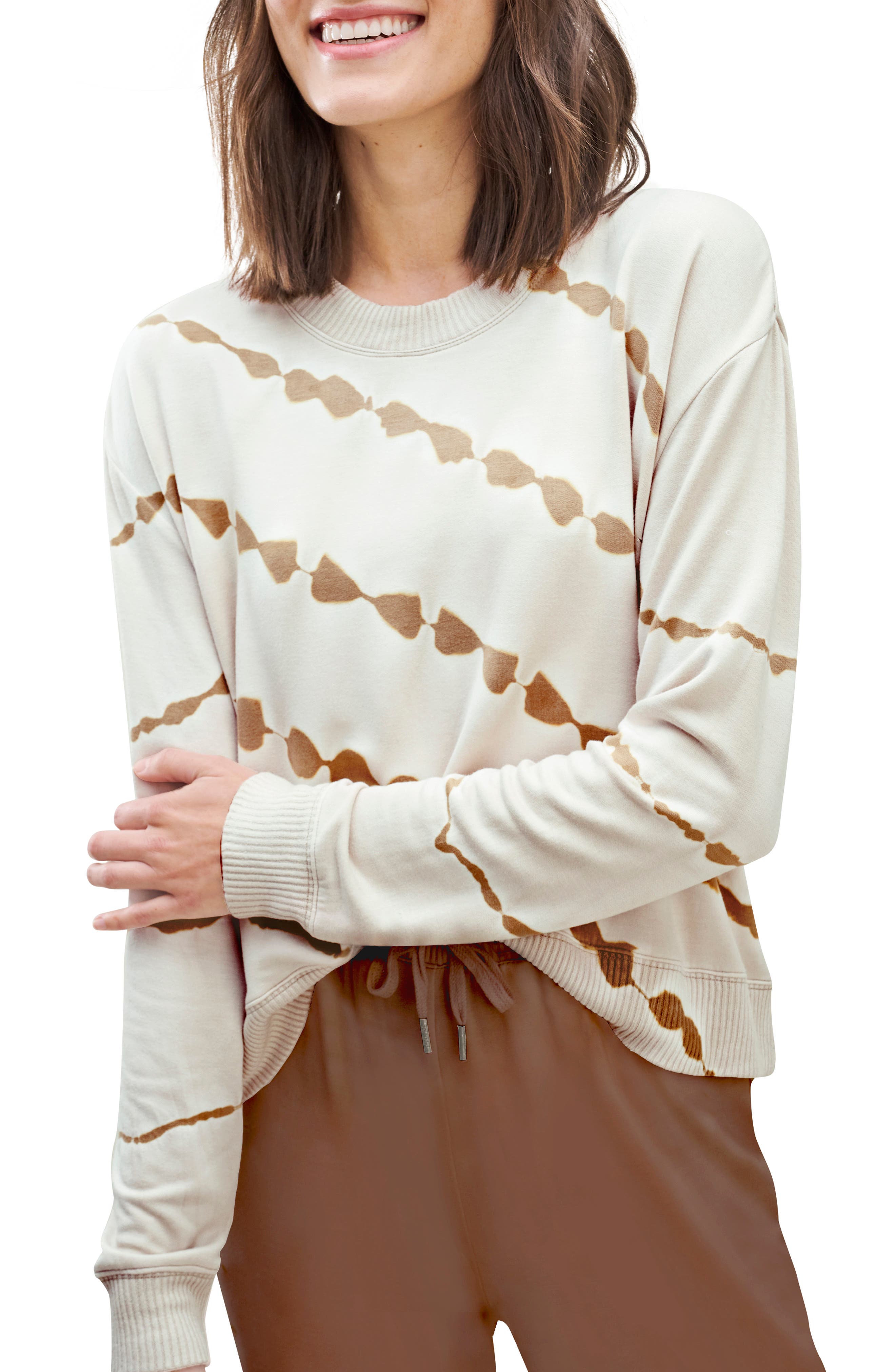 Oritina Women Long Sleeve Sweatshirt Color Block Tie Dye Printed Pullover Crewneck Tops
