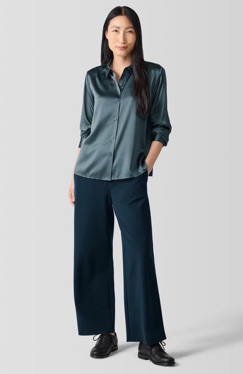 Shop Eileen Fisher Classic Collar Stretch Silk Button-up Shirt In Eucalyptus