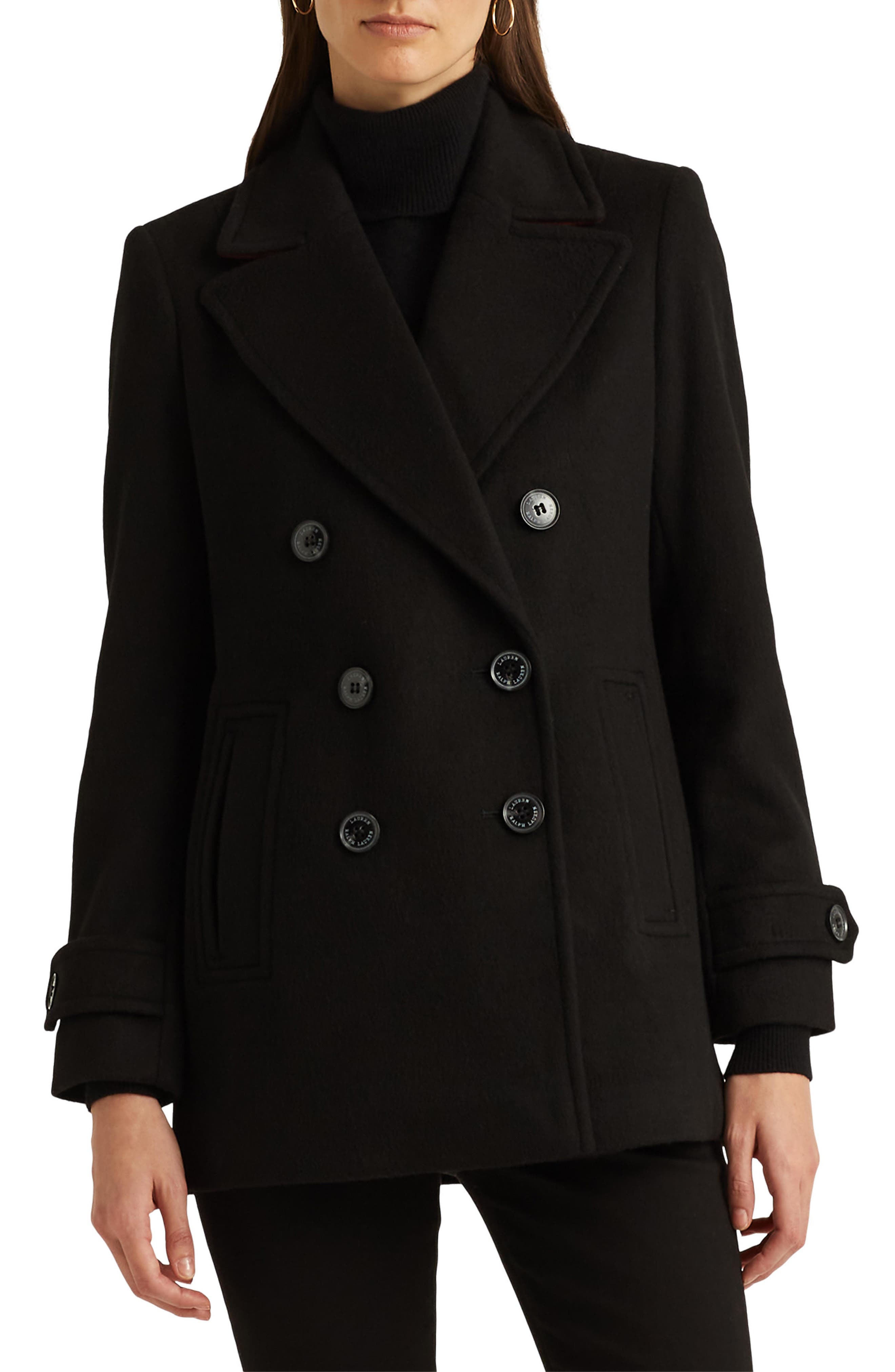 plus size black pea coat