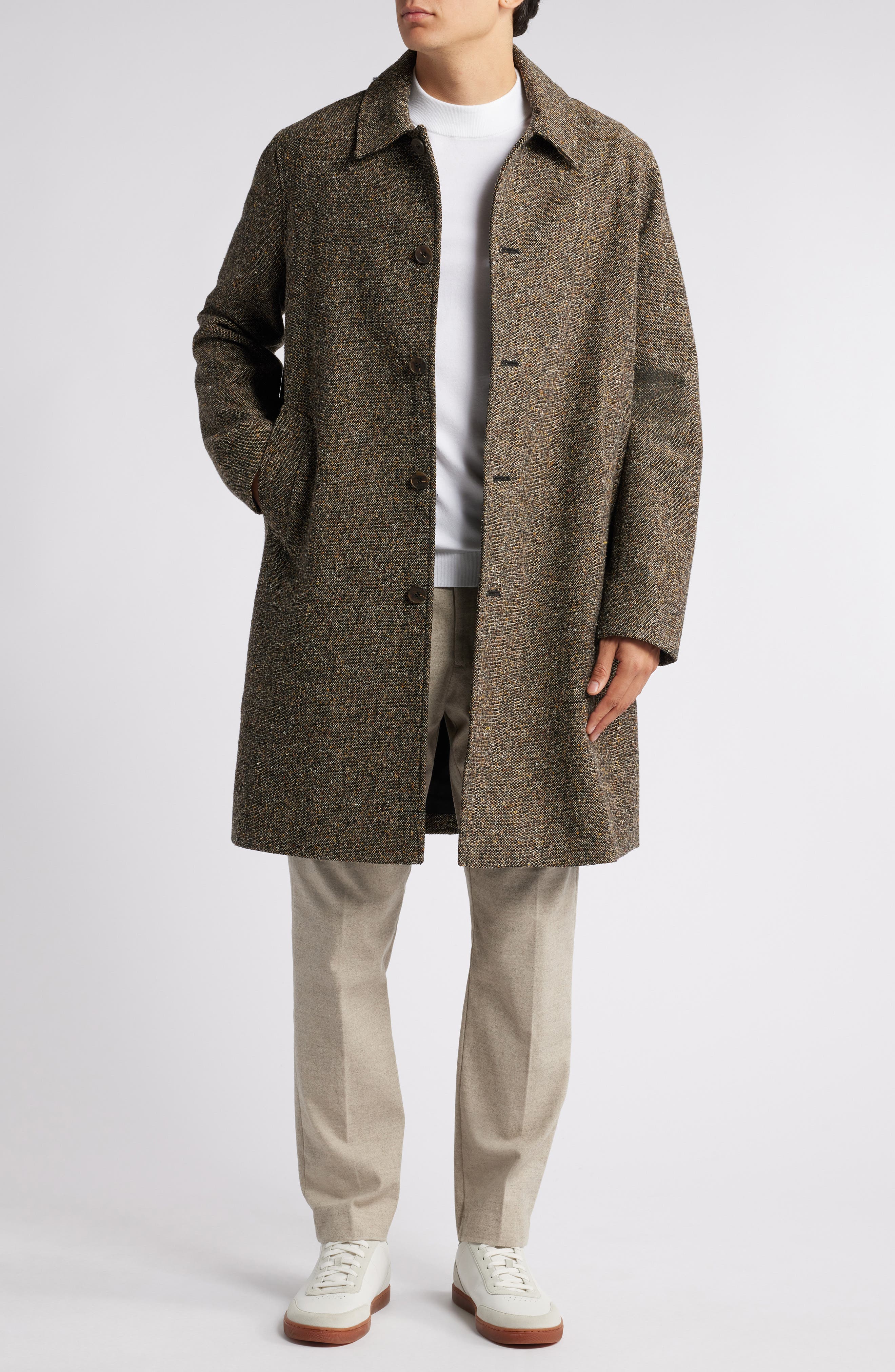 Wax London Stan Tweed Car Coat in Brown 