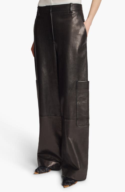 Shop Khaite The Caiton Wide Leg Leather Cargo Pants In Black