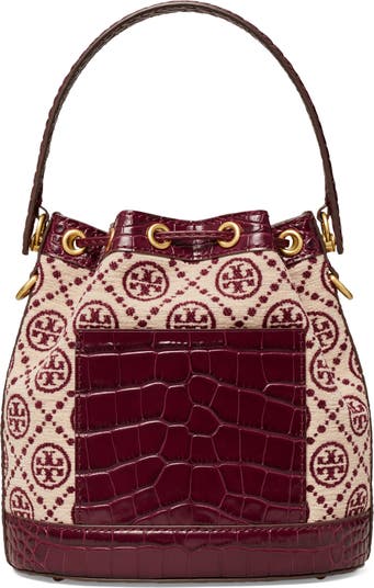 Tory Burch Brown Fabric and Leather Adalyn Bucket Bag Tory Burch