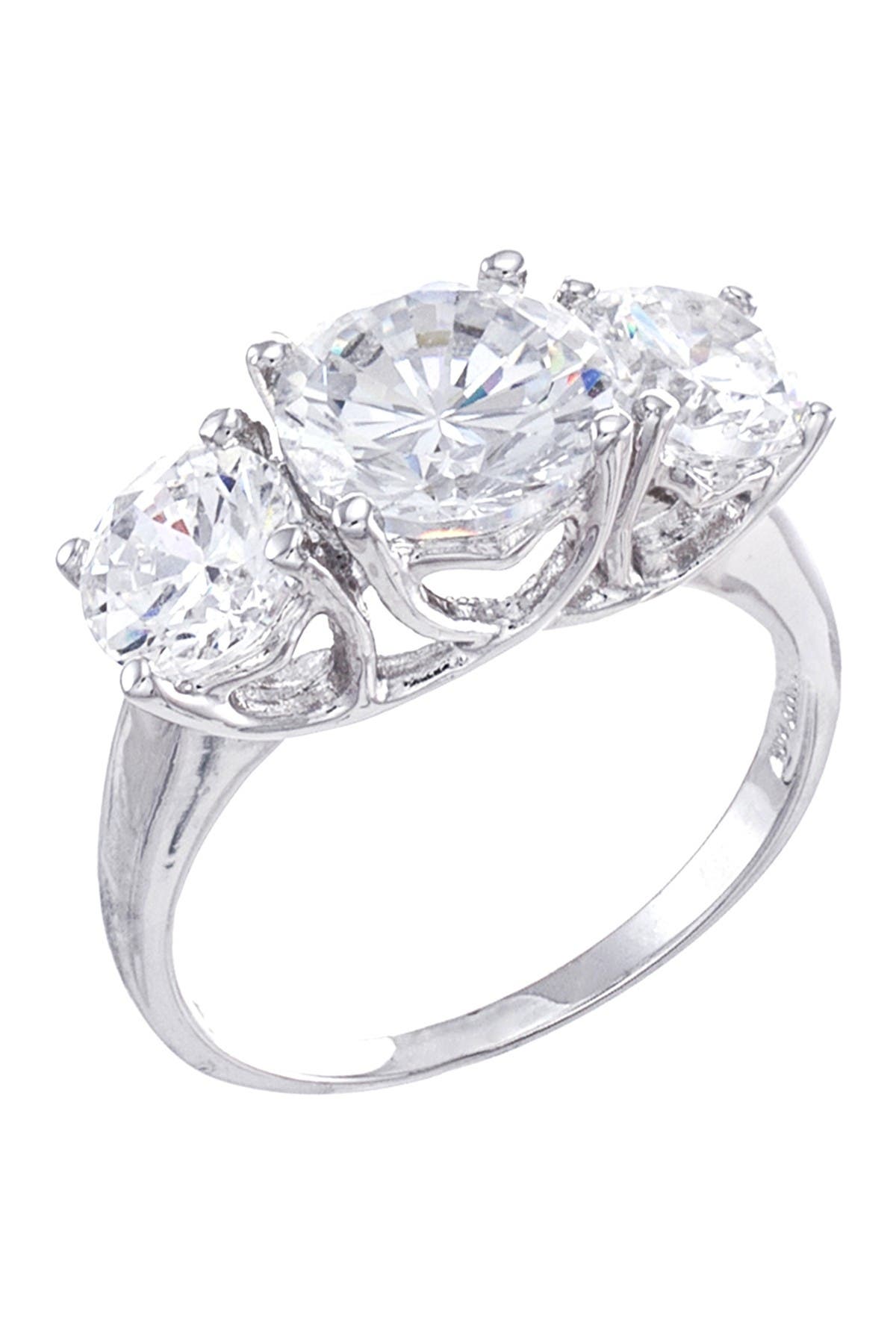 Cz By Kenneth Jay Lane Round Cz Triple Stone Ring In Silver