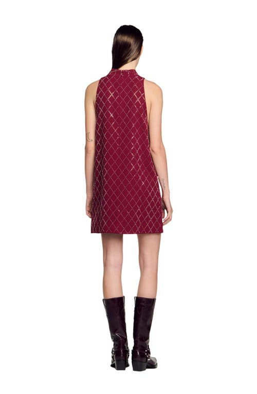 Shop Sandro Studded Diamond Short Dress In Bordeaux