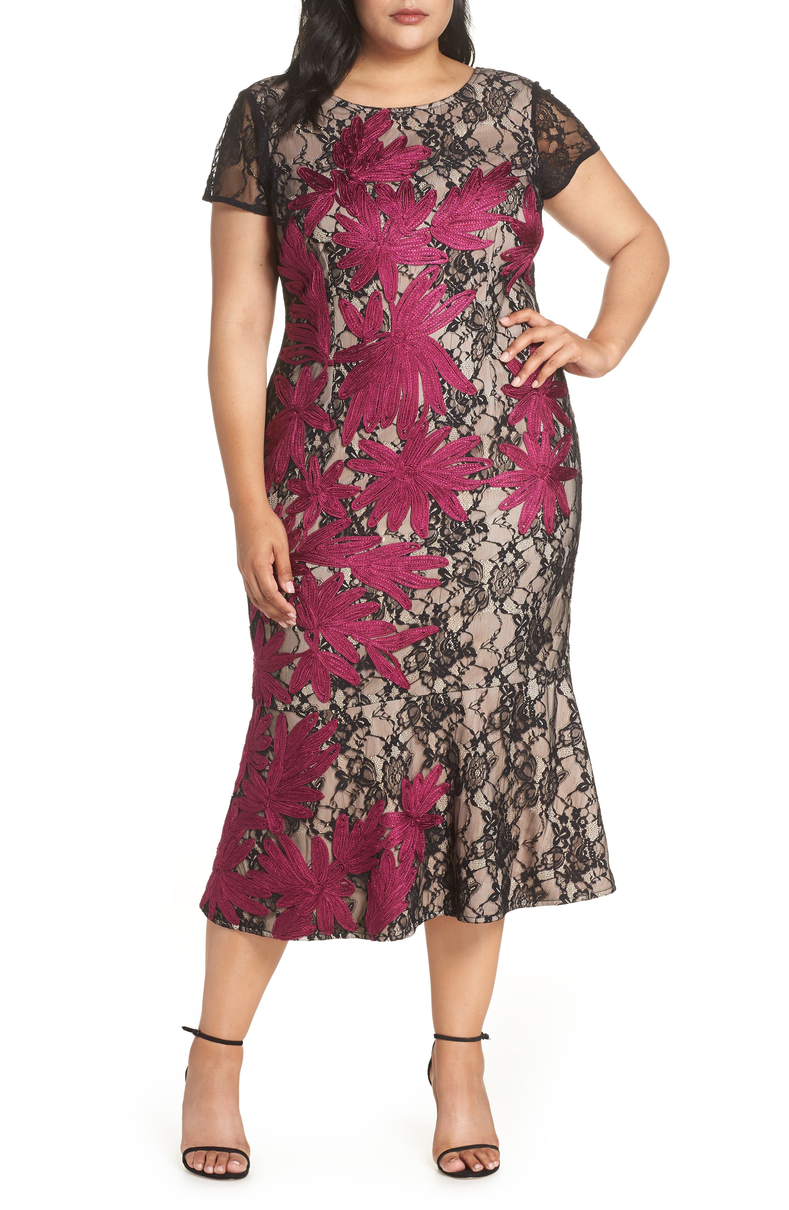 JS Collections Two Tone Embroidered Lace Dress (Plus Size) Nordstrom