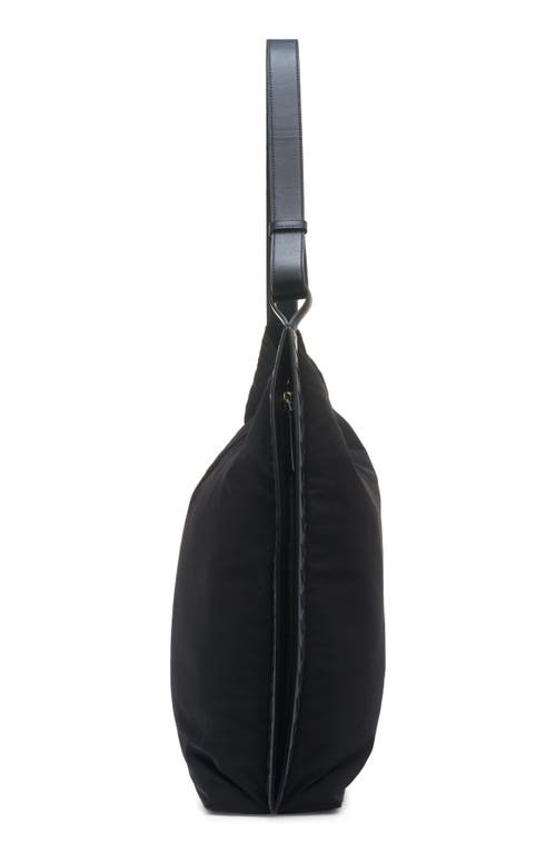 Shop Bottega Veneta Large Nylon Hobo Bag In 8803 Black/silver