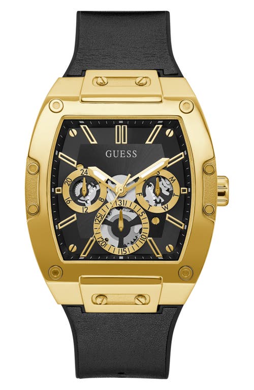 GUESS Multifunction Leather & Silicone Strap Watch, 43mm in Black at Nordstrom
