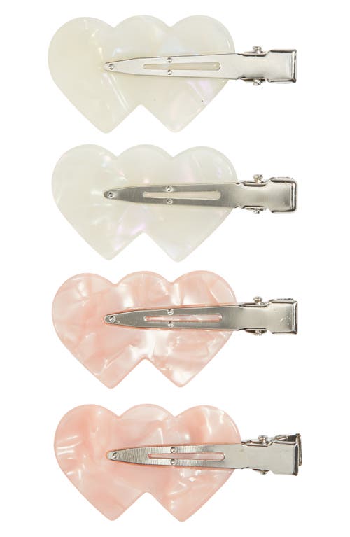 Double Heart 4-Pack Assorted Creaseless Hair Clips in Pink- White