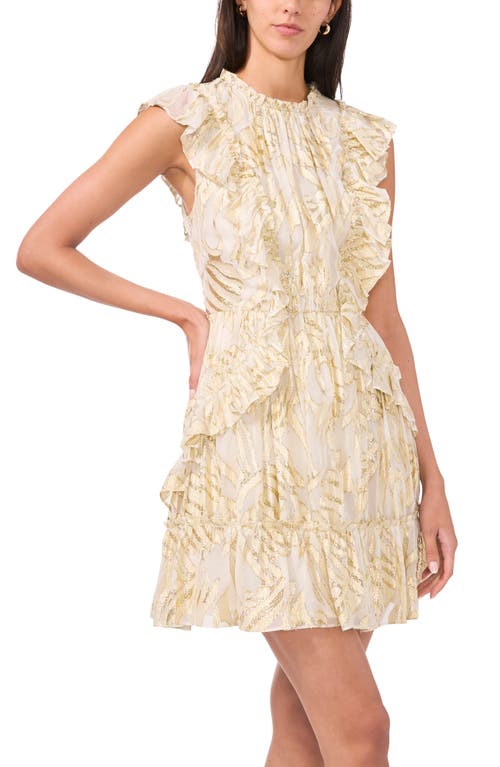 Shop Parker The Brooke Metallic Print Ruffle Mindress In Gold/ivory