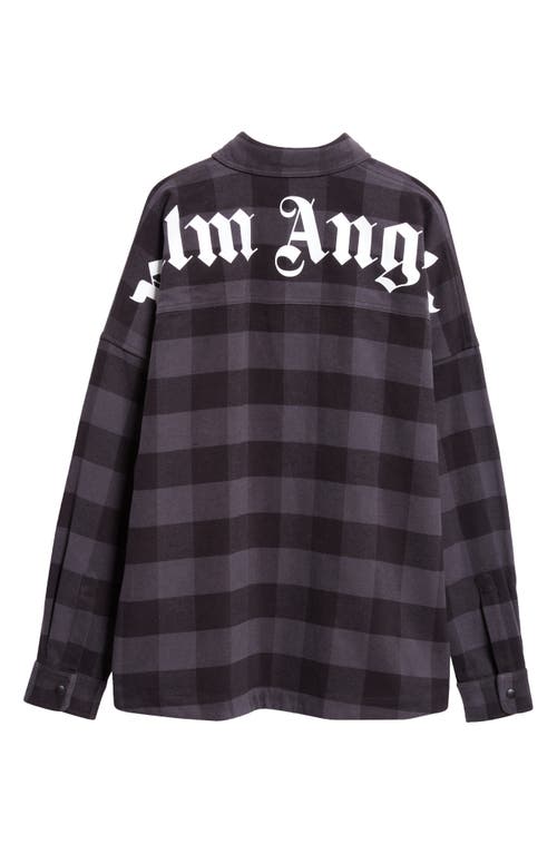 Shop Palm Angels Classic Logo Plaid Cotton Flannel Overshirt In Black White